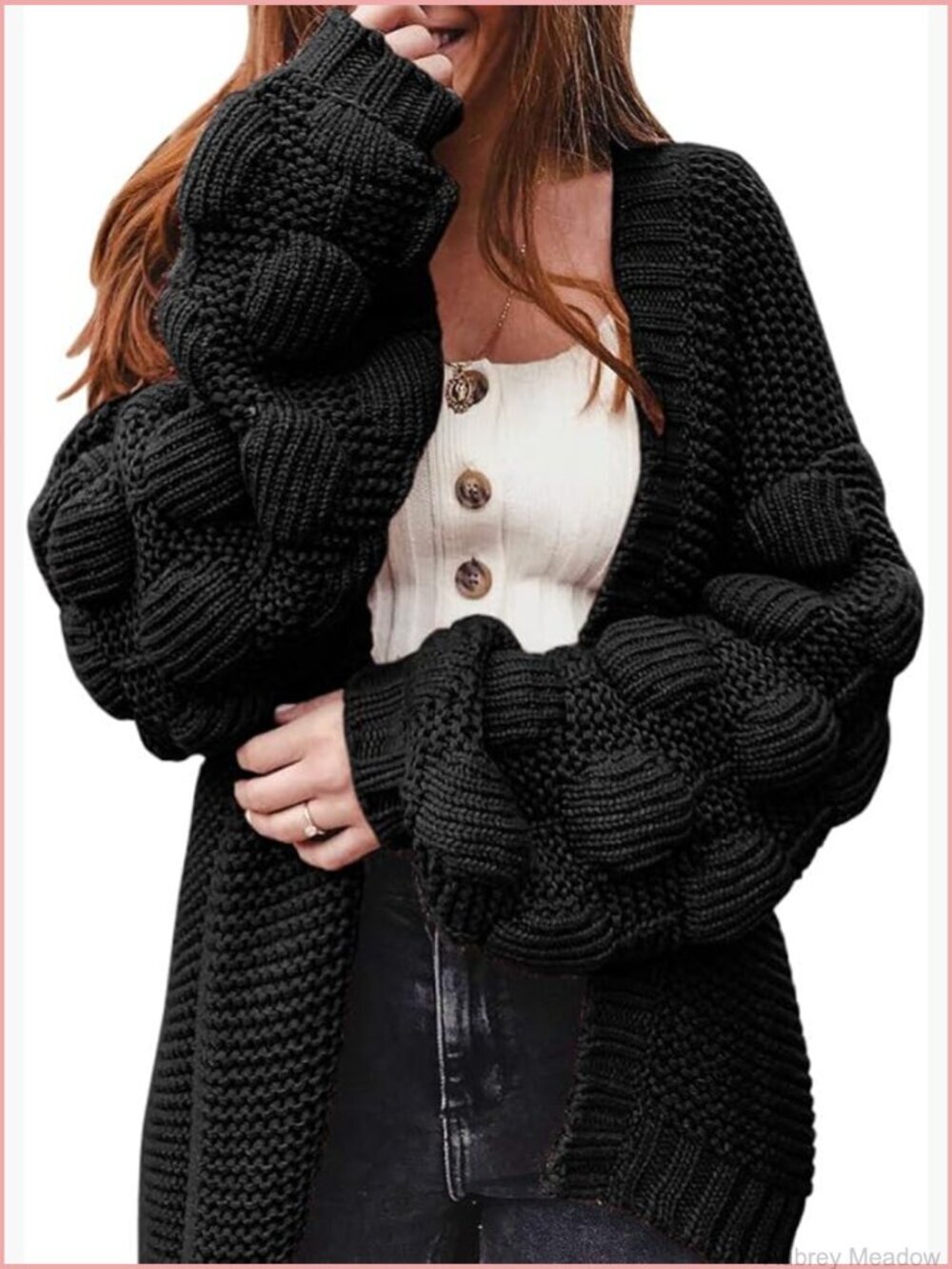 Oversized Chunky Knit Cardigan Sweater Open Front Long